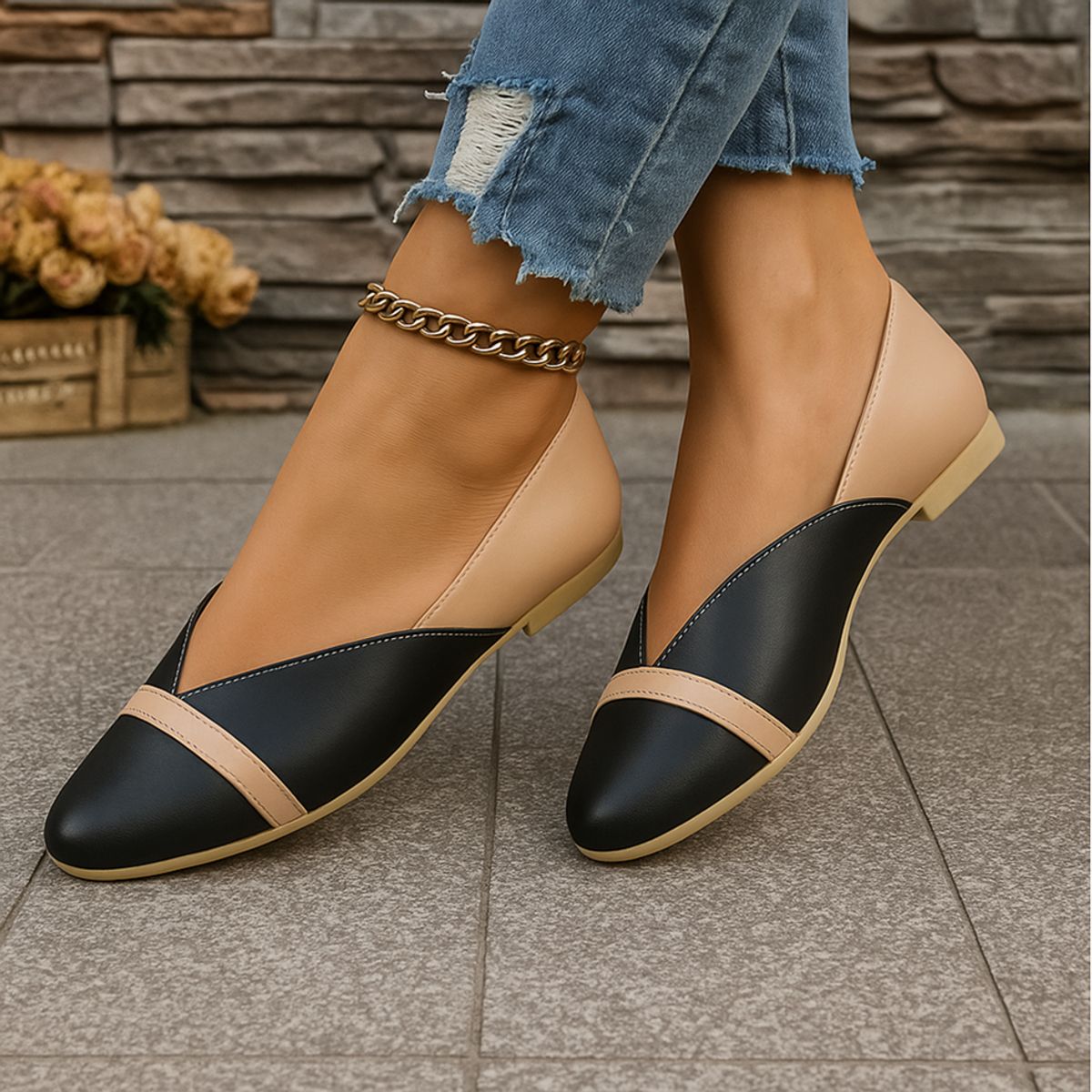 GENERICO - Balerinas Mujer Misshus Chloe negro beige