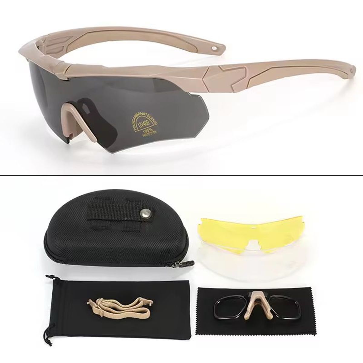 GENERICO - Lentes Deportivos Tácticos Militar - 3 Lunas Protección (MARRON)