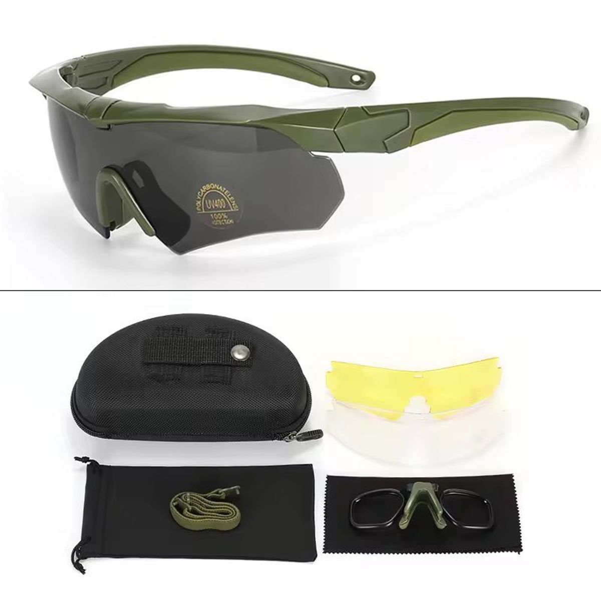 GENERICO - Lentes Deportivos Tácticos Militar - 3 Lunas Protección (VERDE)