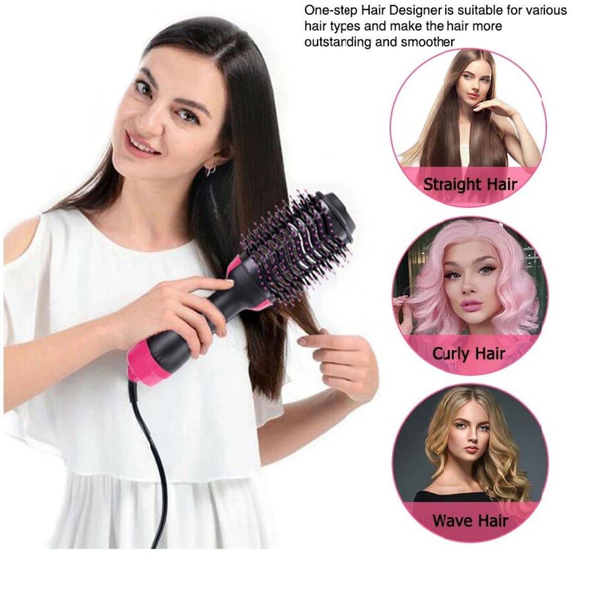 GENERICO - Cepillo Secador Alisador de Cabello Multifuncional 3 en 1