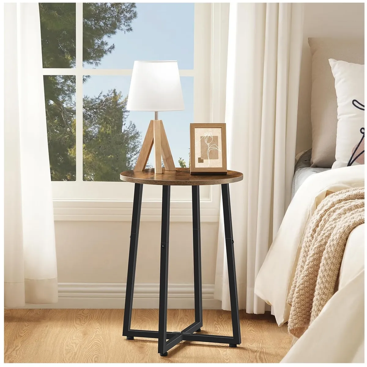 GENERICO - Mesa auxiliar industrial redonda nogal