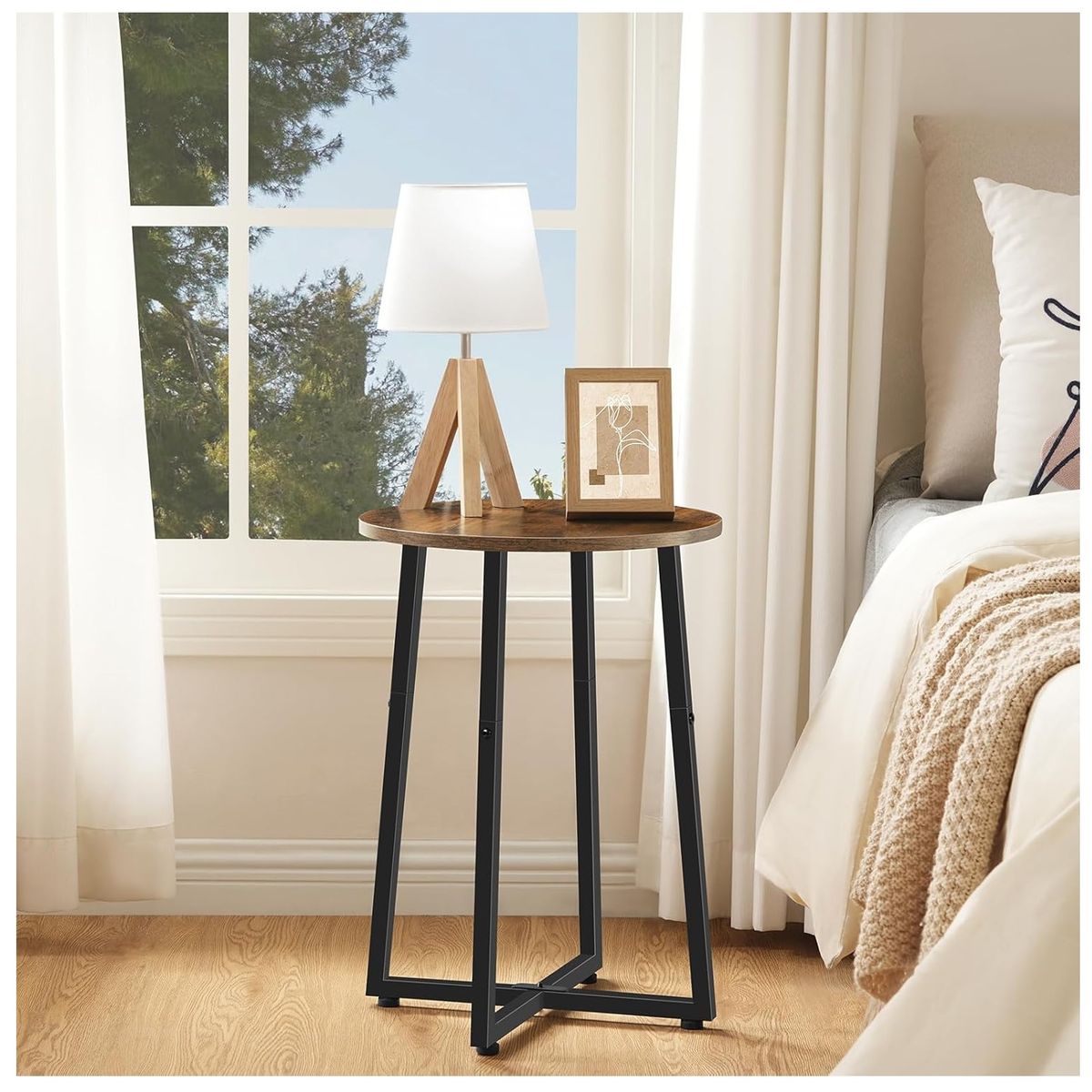 GENERICO - Mesa auxiliar industrial redonda nogal