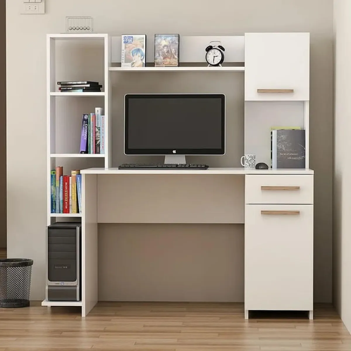 MUEBLES CRISOSTOMO - Escritorio Estante de Melamina Blanco 144cm