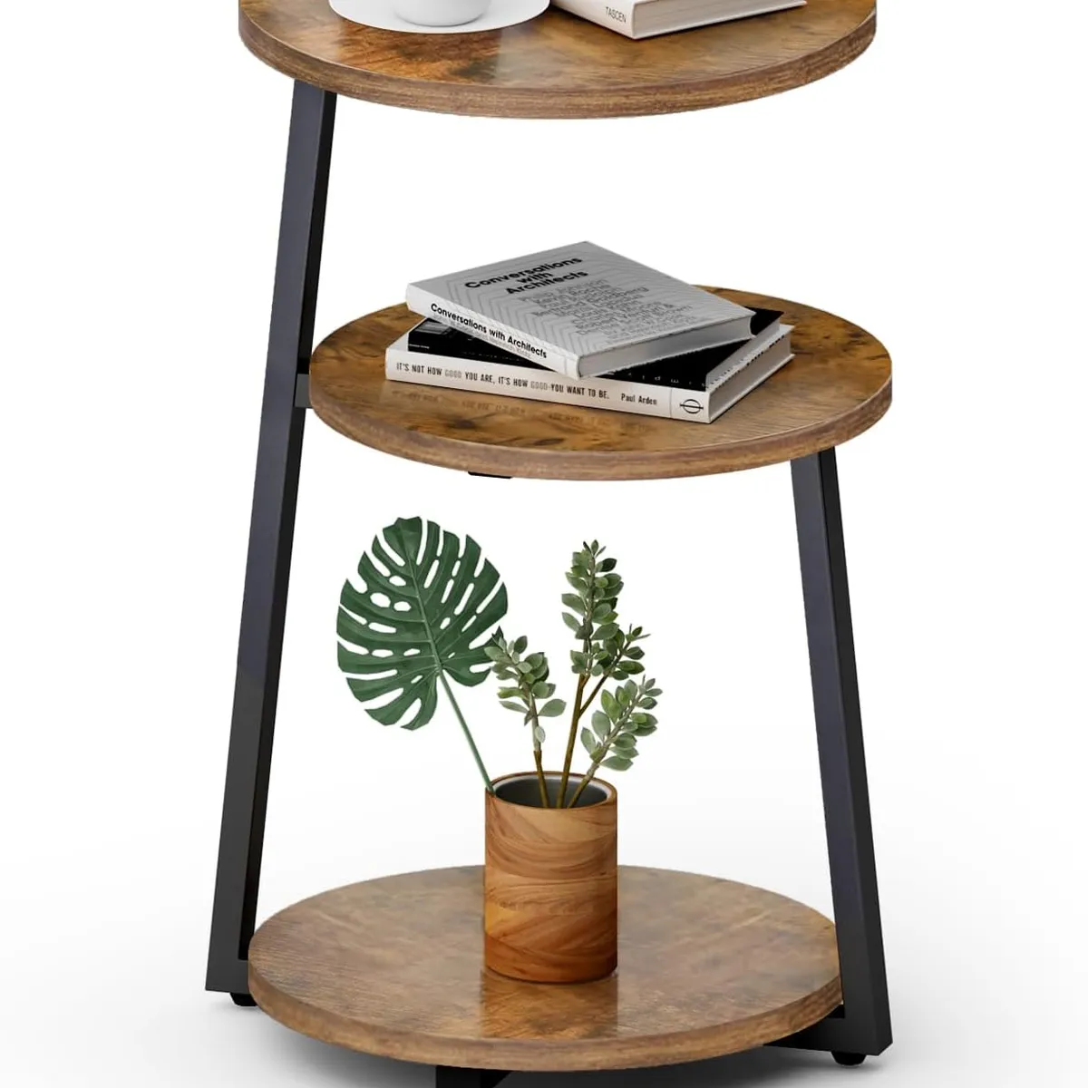 GENERICO - Mesa auxiliar de tres niveles industrial nogal