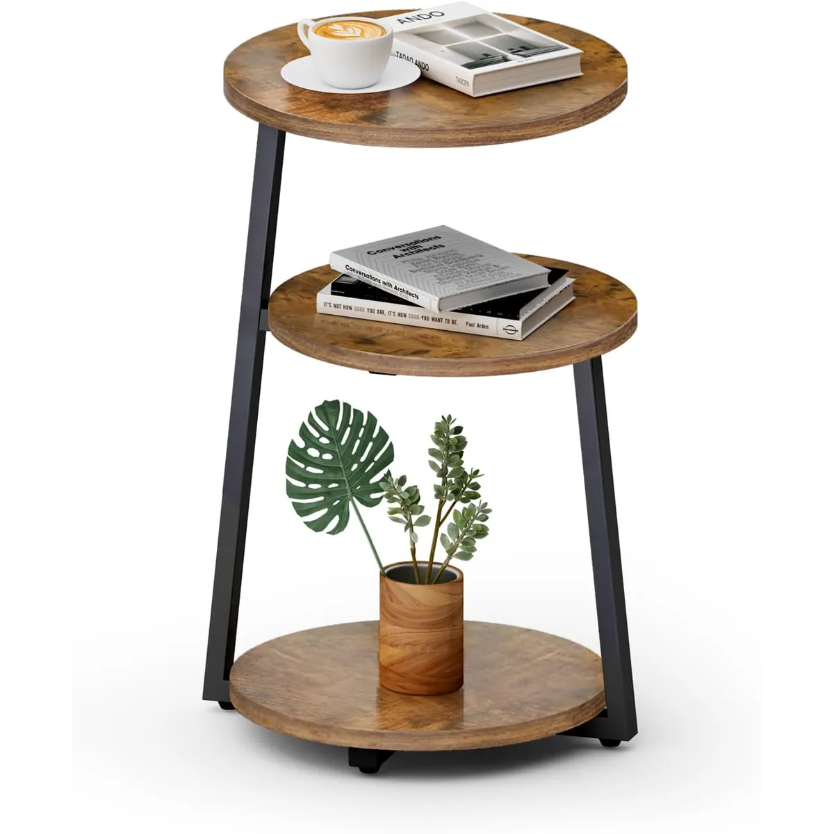 GENERICO - Mesa auxiliar de tres niveles industrial nogal