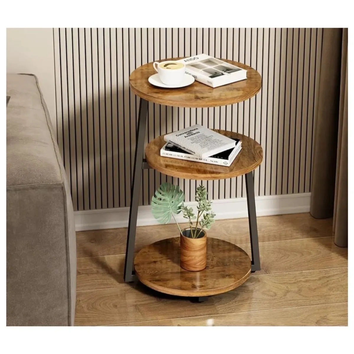 GENERICO - Mesa auxiliar de tres niveles industrial nogal