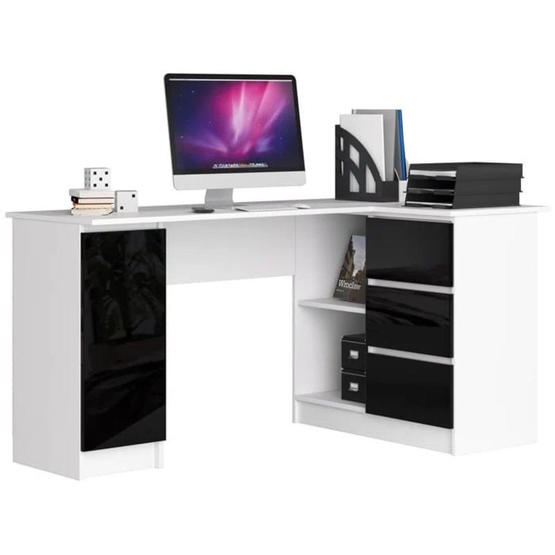 MUEBLES CRISOSTOMO - Escritorio en L Gerencial Blanco-Negro 150cm