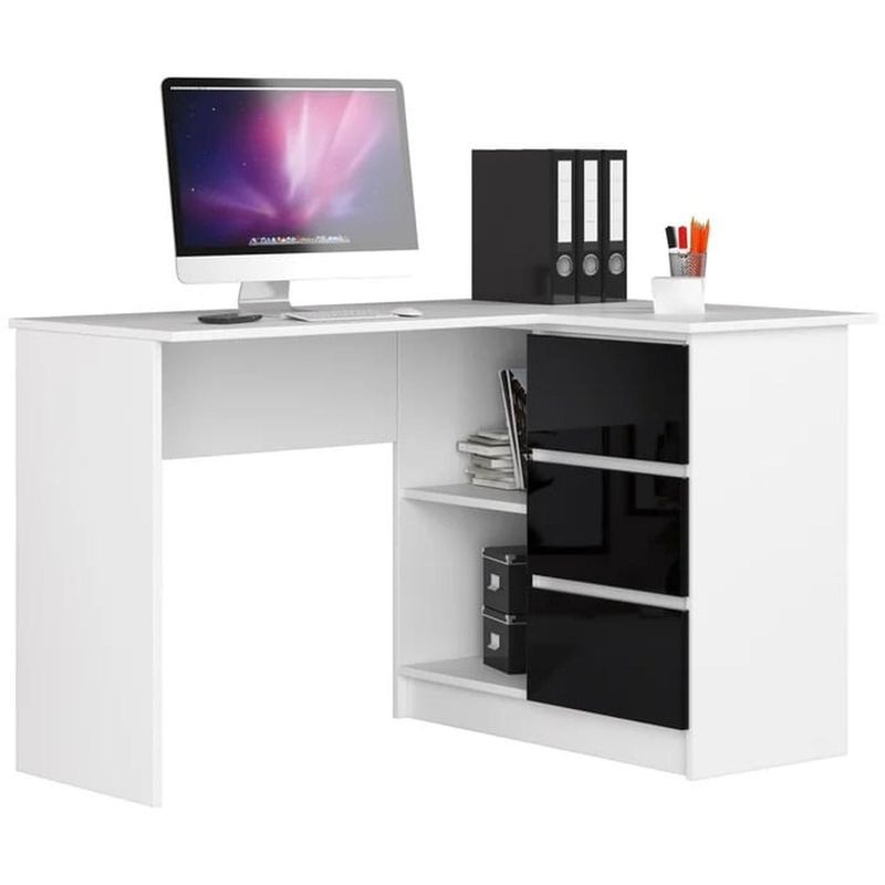 MUEBLES CRISOSTOMO - Escritorio en L Gerencial Blanco-Negro 125cm