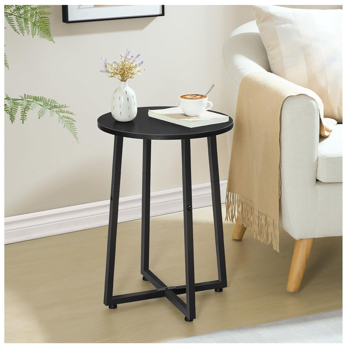 GENERICO - Mesa auxiliar industrial redonda color negro