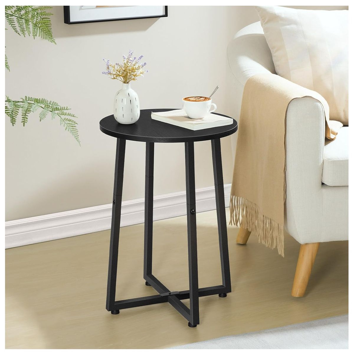 GENERICO - Mesa auxiliar industrial redonda color negro