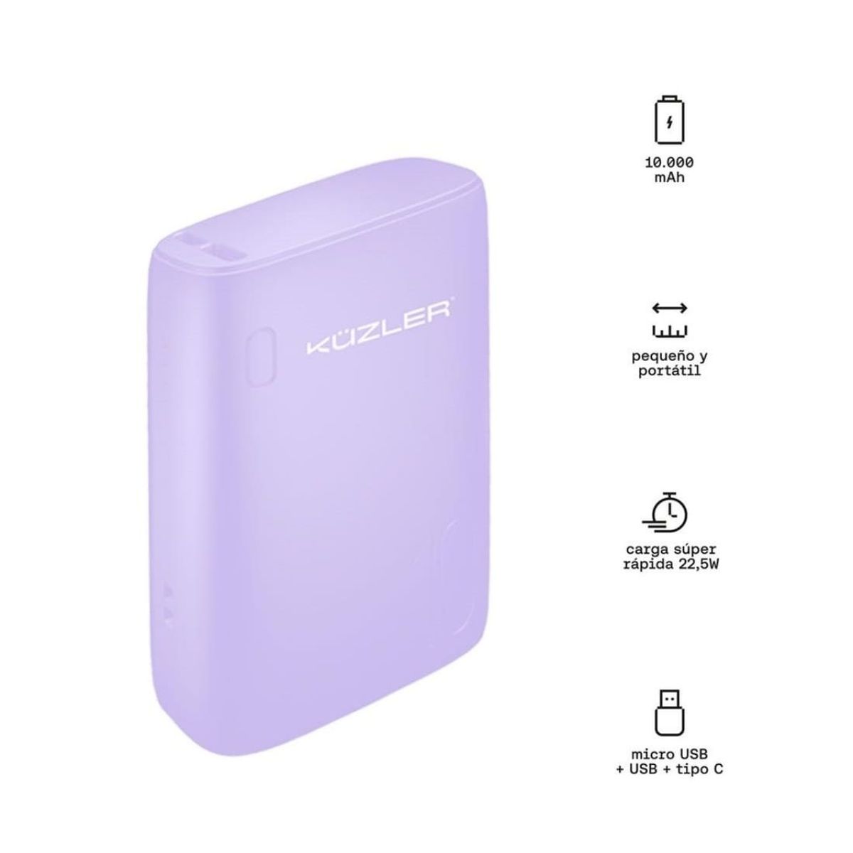 KUZLER - Powerbank Batería Portátil carga super rápida 10000mah Kuzler 2250w