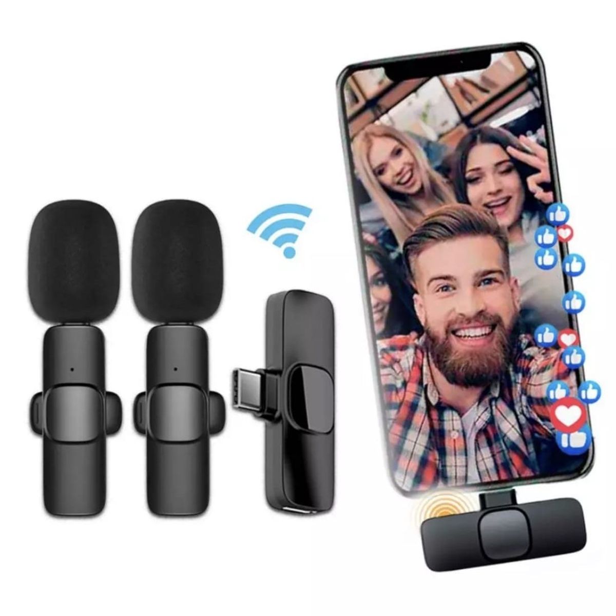 GENERICO - Micrófono Inalámbrico Solapero Pechero 2 En 1 Celular Usb C