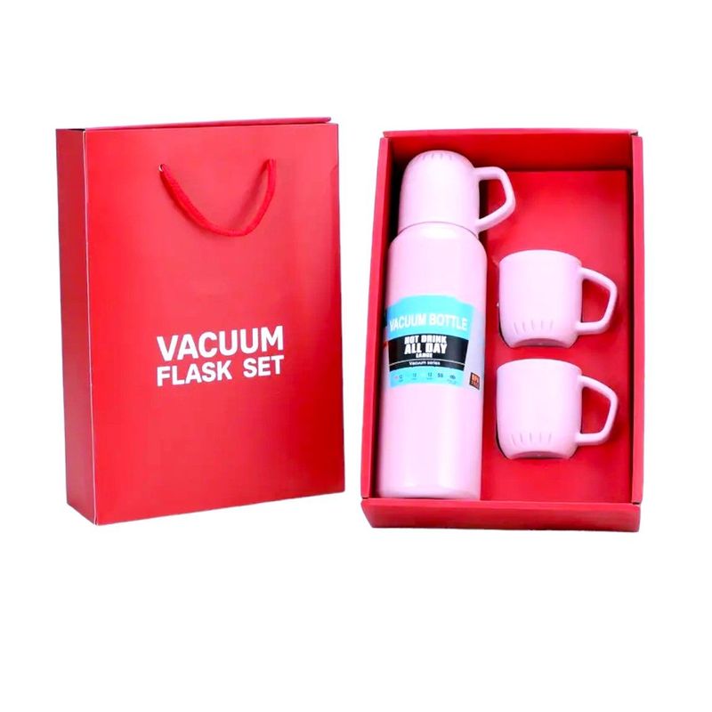 GENERICO - Termo portátil Rosa con 3 tazas caja individual tipo bolsa de regalo
