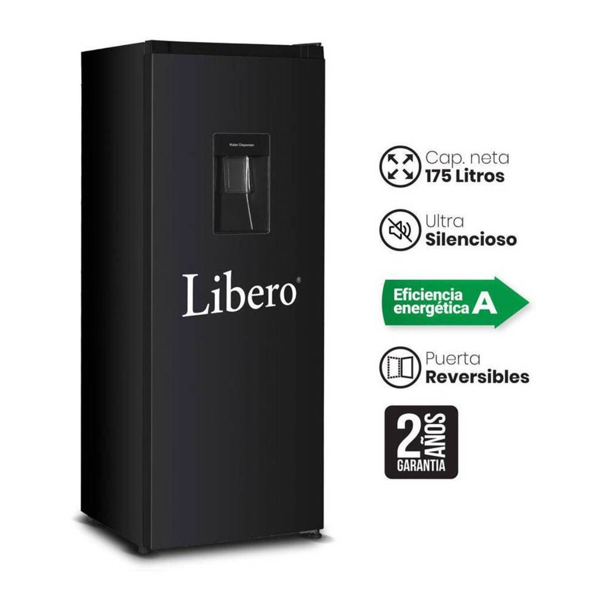 LIBERO - Refrigeradora Libero LROD-190DFIWN 175L Negro