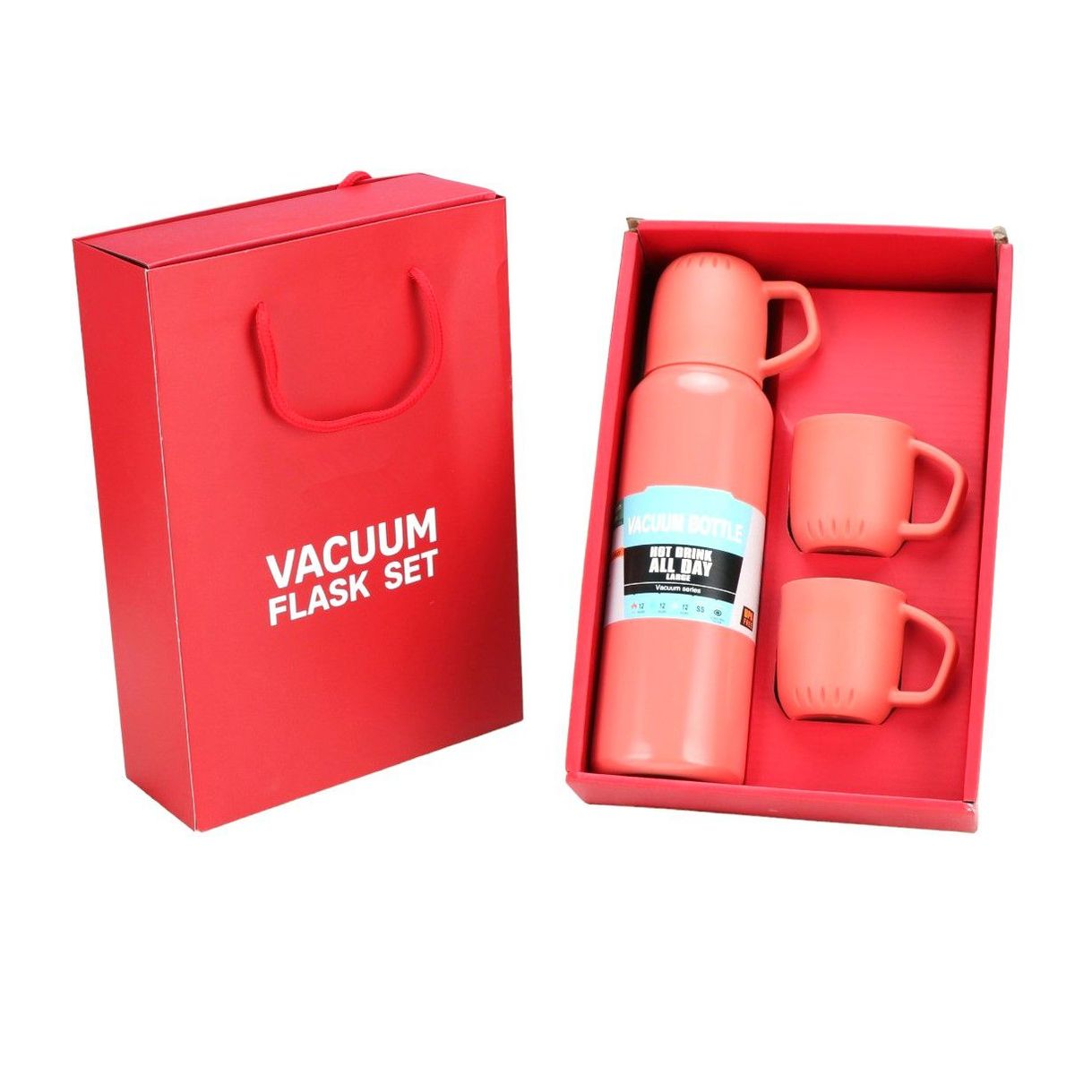 GENERICO - Termo portátil Naranja con 3 tazas caja individual tipo bolsa