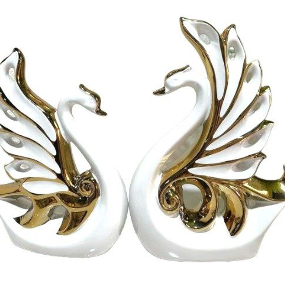 GENERICO - Adorno escultura de cisne blanco con dorado