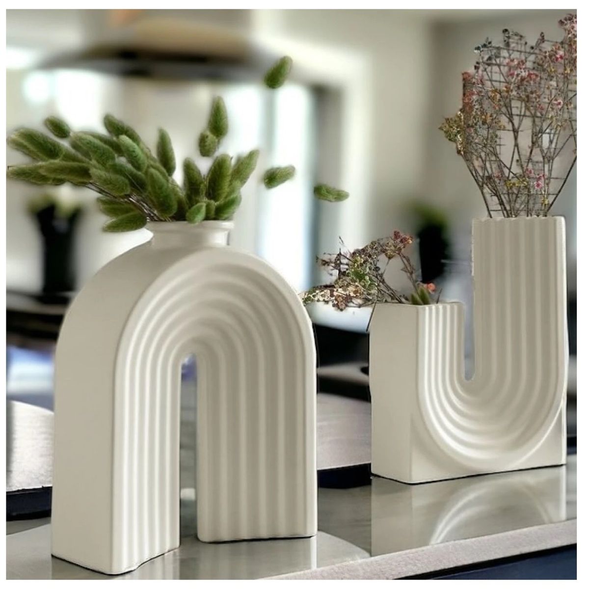 GENERICO - Adorno Jarrón florero iris de ceramica blanca