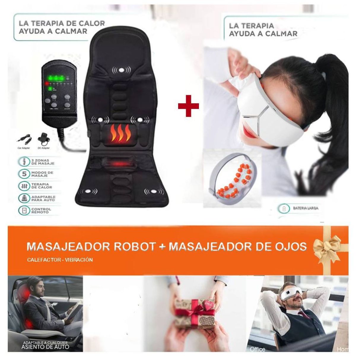 GENERICO - Pack Relax Asiento Masajeador Robot y Masajeador ocular envolvente