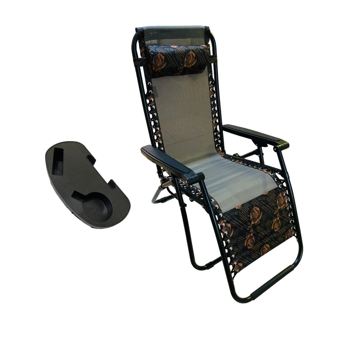 GENERICO - Silla Plegable de Terrasa o Playera Marron con Bandeja
