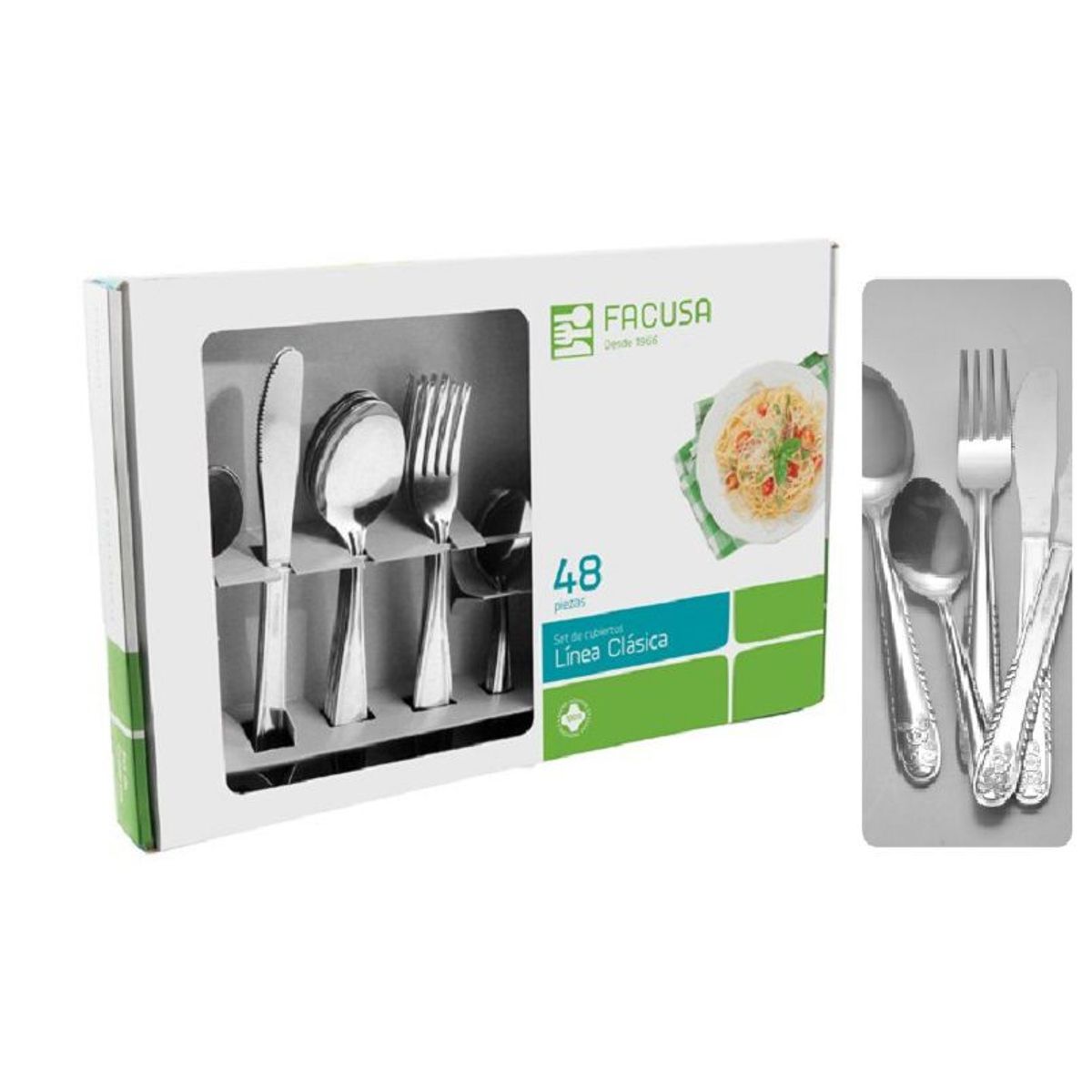 FACUSA - Set de cubiertos 48 Piezas Acero Inoxidable Modelo Rosita Facusa