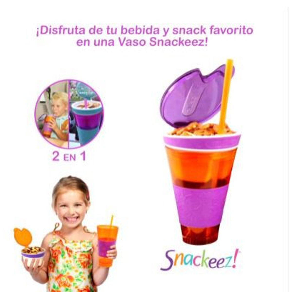 GENERICO - Snackeez- Vaso 2 en 1 para Bebidas y Snacks -Nina