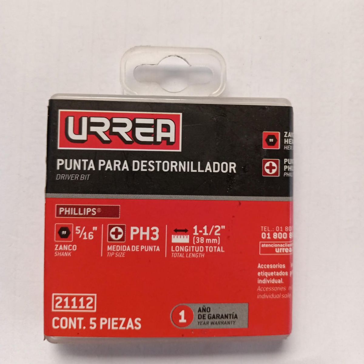 URREA - PUNTA SL3 CUADRO  5/16" 38mm  (ESTUCHE x 5 PZAS) URREA - URR21112