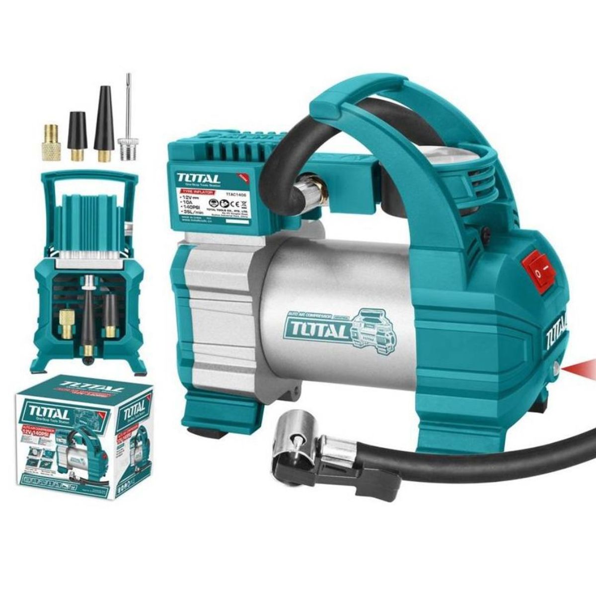 TOTAL TOOLS - Mini Compresor Inflador de Aire 140Psi Auto Total TTAC1406
