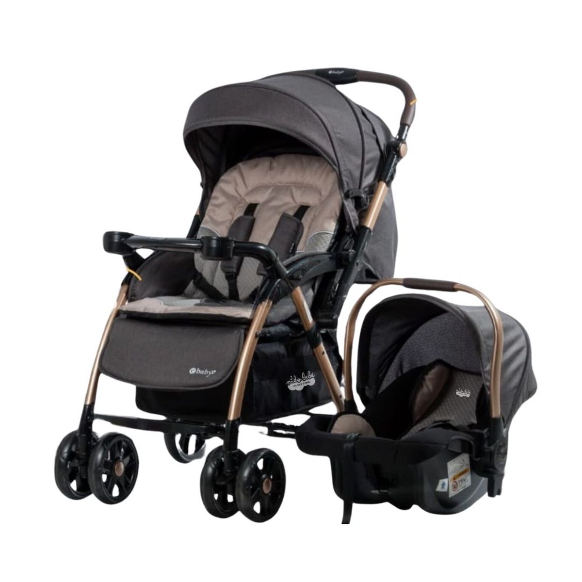 EBABY - Coche Cuna Para Bebe Con Portabebe Ebaby Braviar Negro