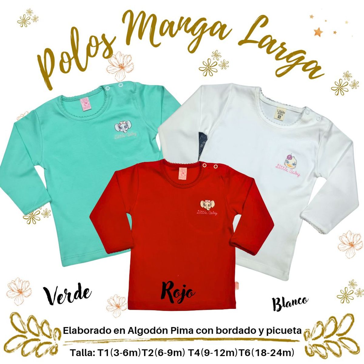 GENERICO - polos manga larga de bebe y niñas en algodon pima Trick Pack