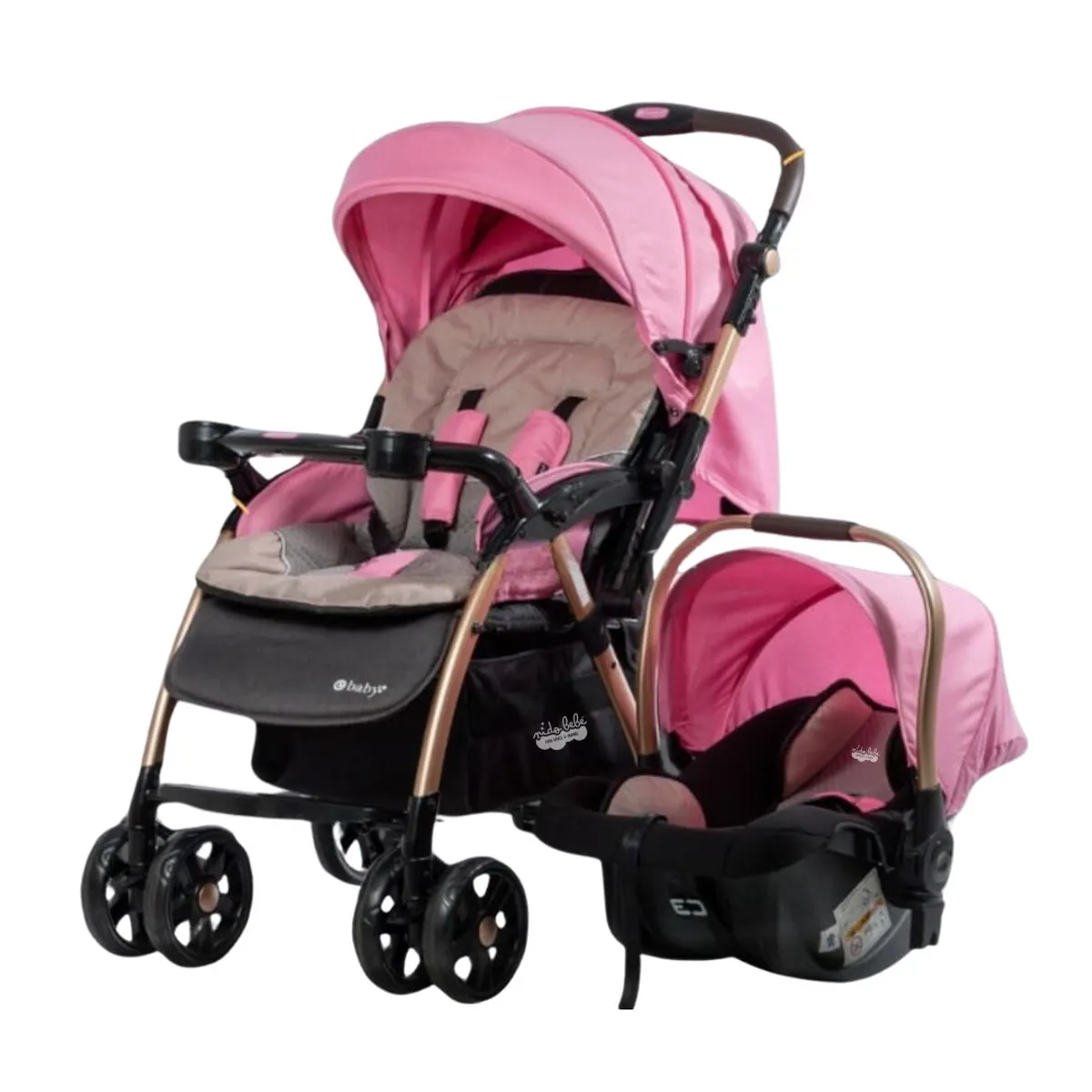 EBABY - Coche Cuna Para Bebe Con Portabebe Ebaby Braviar Rosado