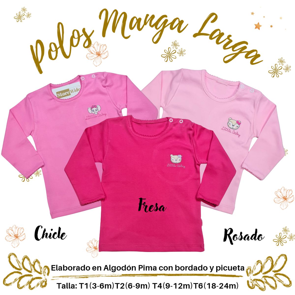 GENERICO - polos manga larga de bebe y niñas en algodon pima Trick Pack