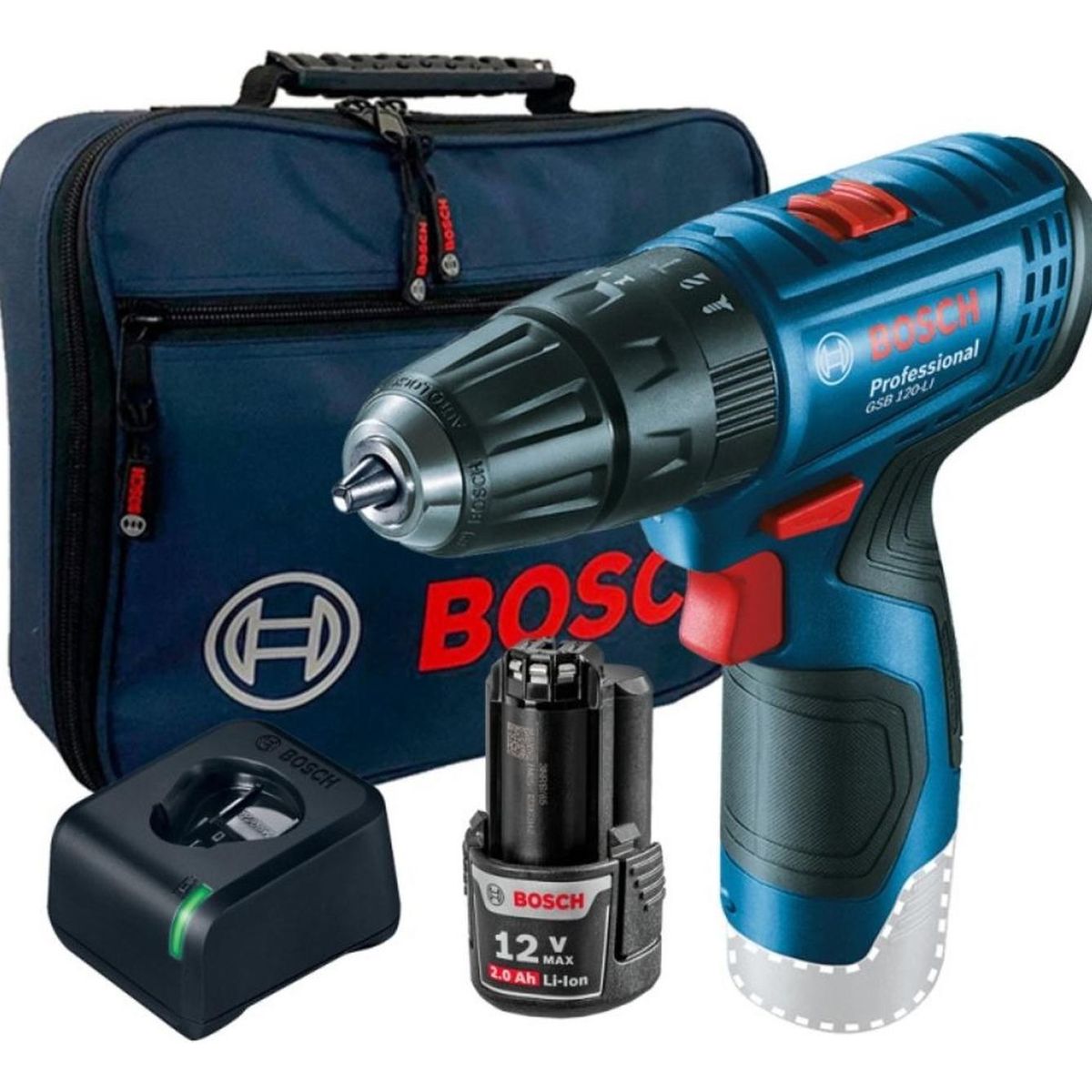BOSCH - Taladro Percutor GSB 120 + 1 Bateria 2.0 Ah + Maleta