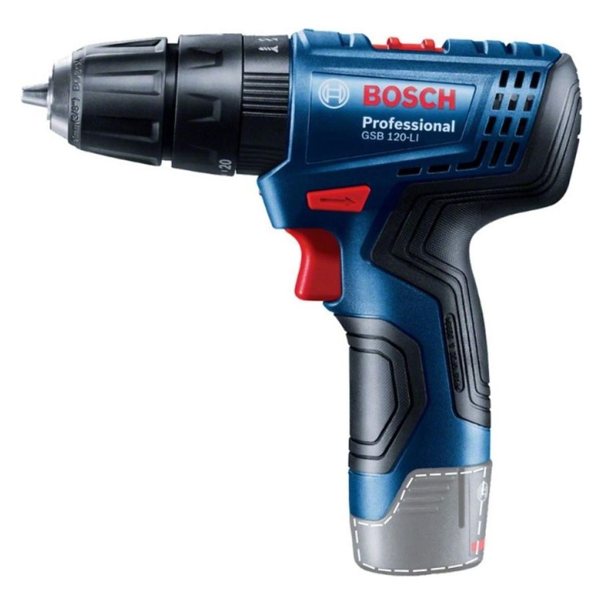 BOSCH - Taladro Percutor GSB 120 + 1 Bateria 2.0 Ah + Maleta