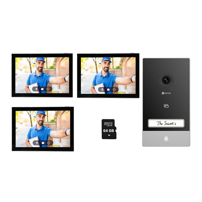 EZVIZ - Kit Videoportero Inteligente HP7 2K Exterior Eviz + 2 MONITORES 64GB
