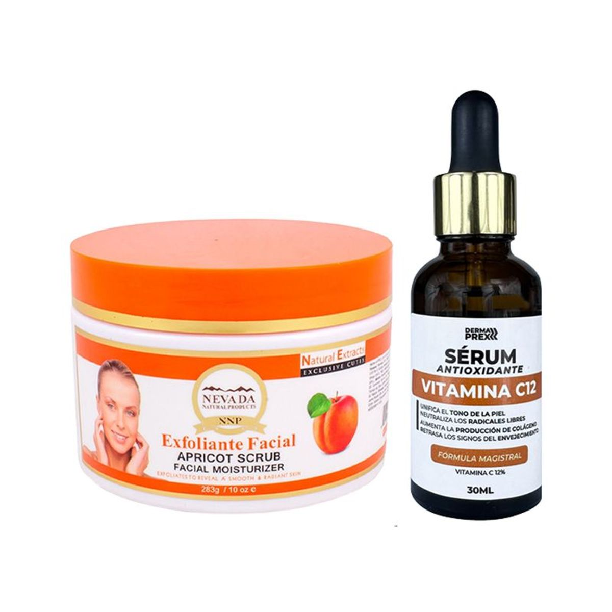 NEVADA NATURAL PRODUCTS - Exfoliante Facial Albaricoque + Serum Facial Vitamina C12
