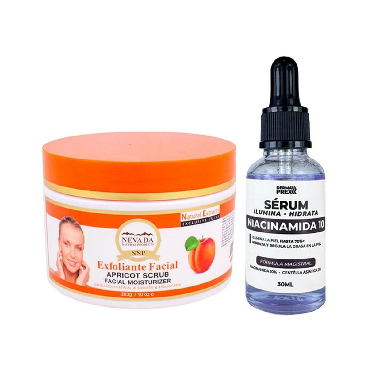 NEVADA NATURAL PRODUCTS - Exfoliante Facial Albaricoque + Serum Ilumina Niacinamida 10