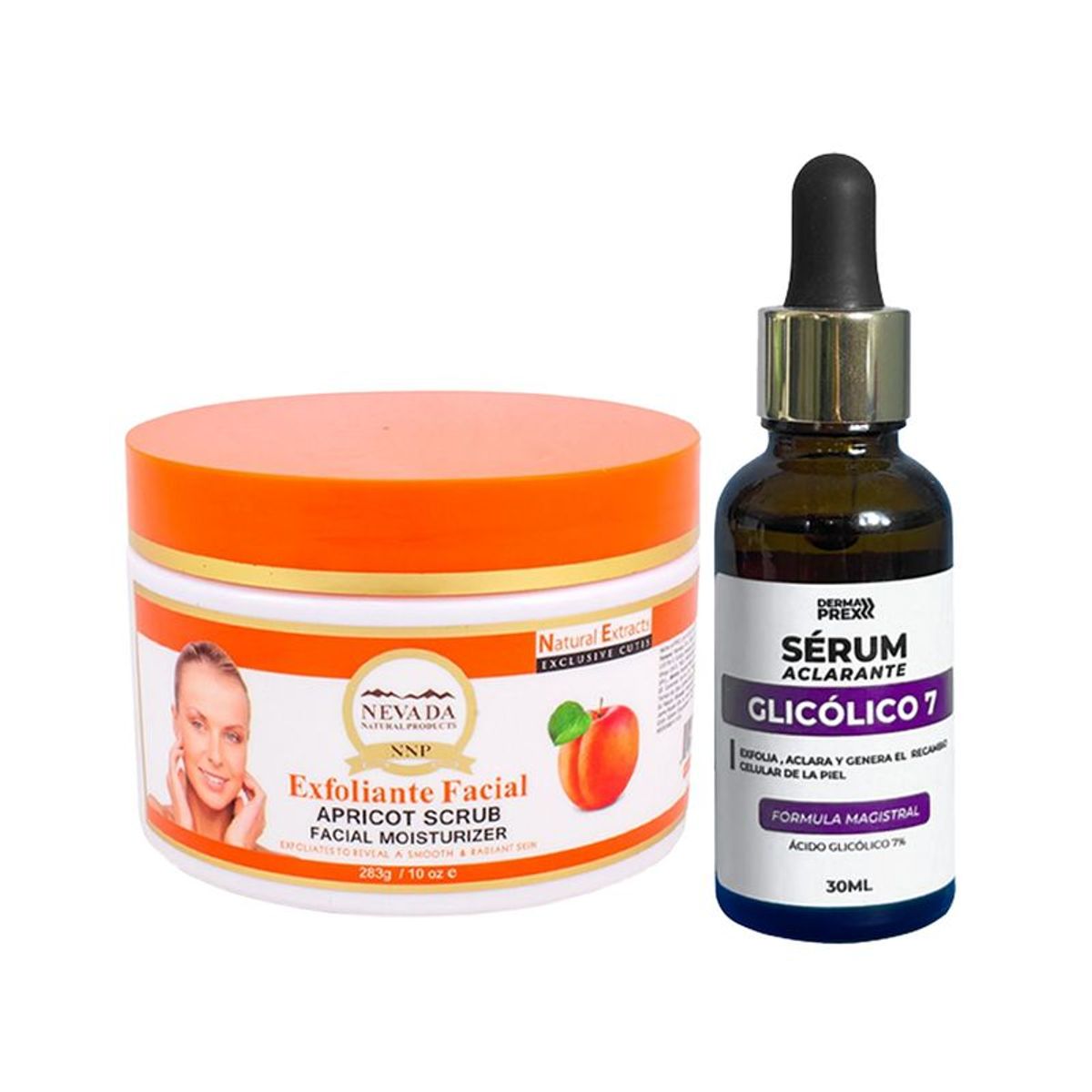 NEVADA NATURAL PRODUCTS - Exfoliante Facial Albaricoque + Serum Aclarante Glicólico 7