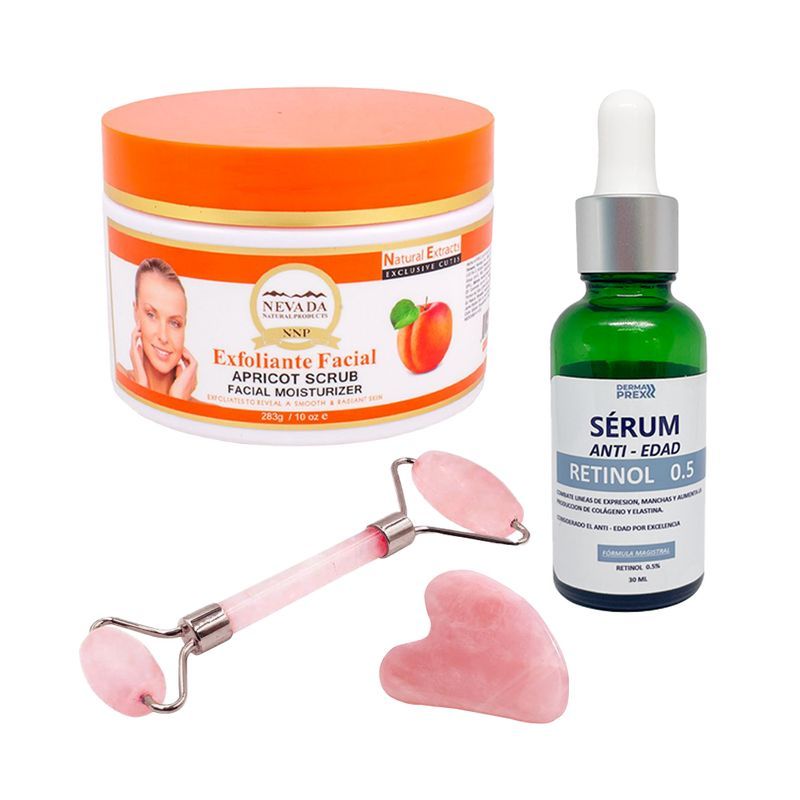 NEVADA NATURAL PRODUCTS - Exfoliante Facial Albaricoque + Serum Retinol 05 + Rodillo