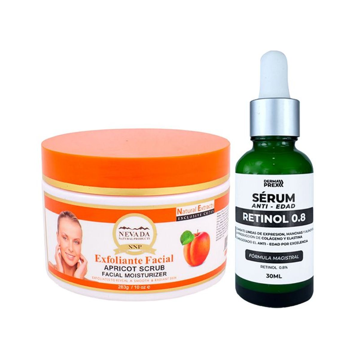 NEVADA NATURAL PRODUCTS - Exfoliante Facial Albaricoque + Serum Anti Edad Retinol 08