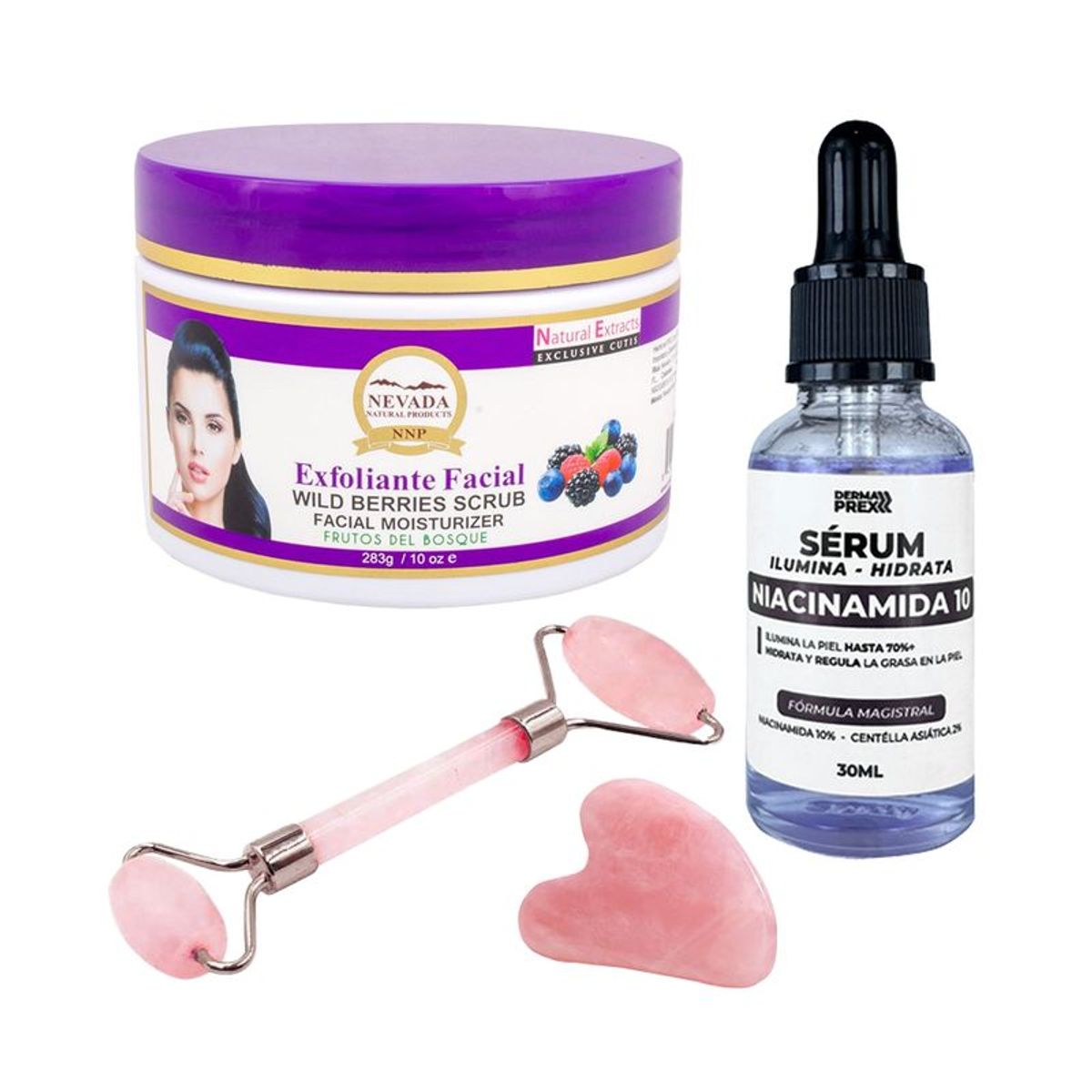 NEVADA NATURAL PRODUCTS - Exfoliante Facial Frutos Bosque + Serum Niacinamida 10 + Rodillo