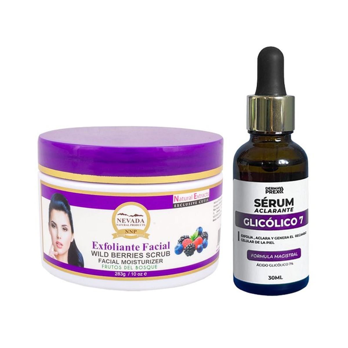 NEVADA NATURAL PRODUCTS - Exfoliante Facial Frutos Bosque + Serum Aclarante Glicólico 7