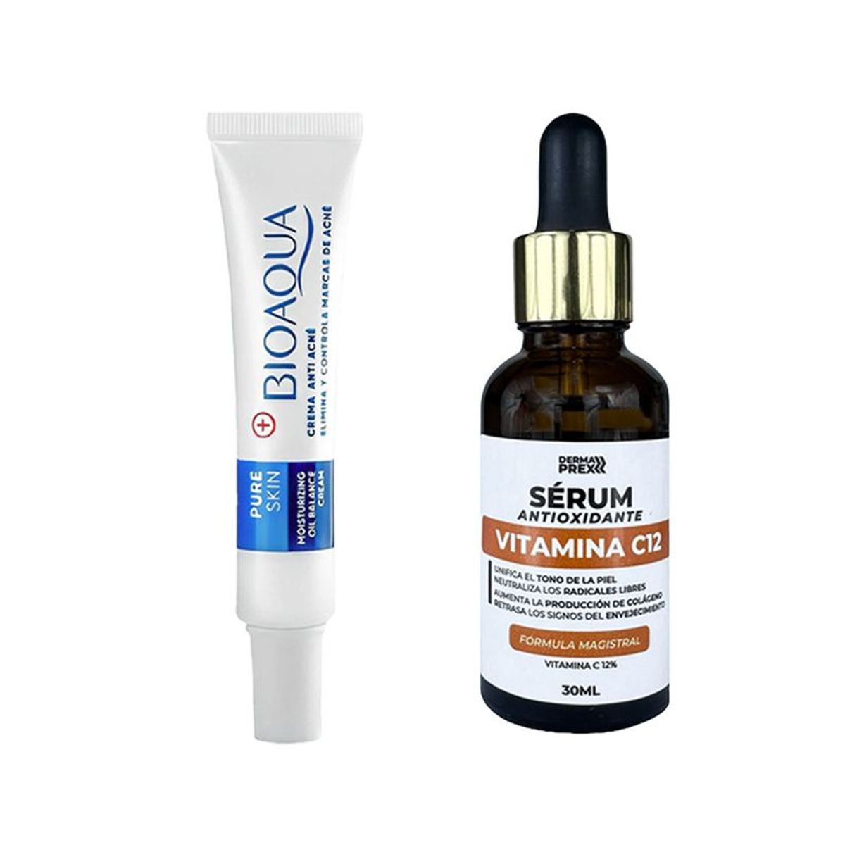 BIOAQUA - Crema Antiacne Pure Skin + Serum Facial Vitamina C12