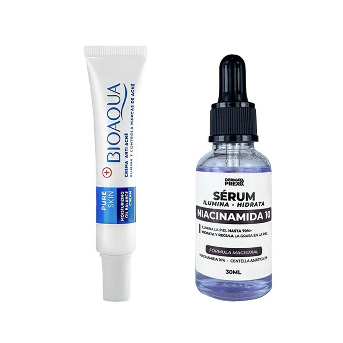 BIOAQUA - Crema Antiacne Pure Skin + Serum Ilumina Niacinamida 10