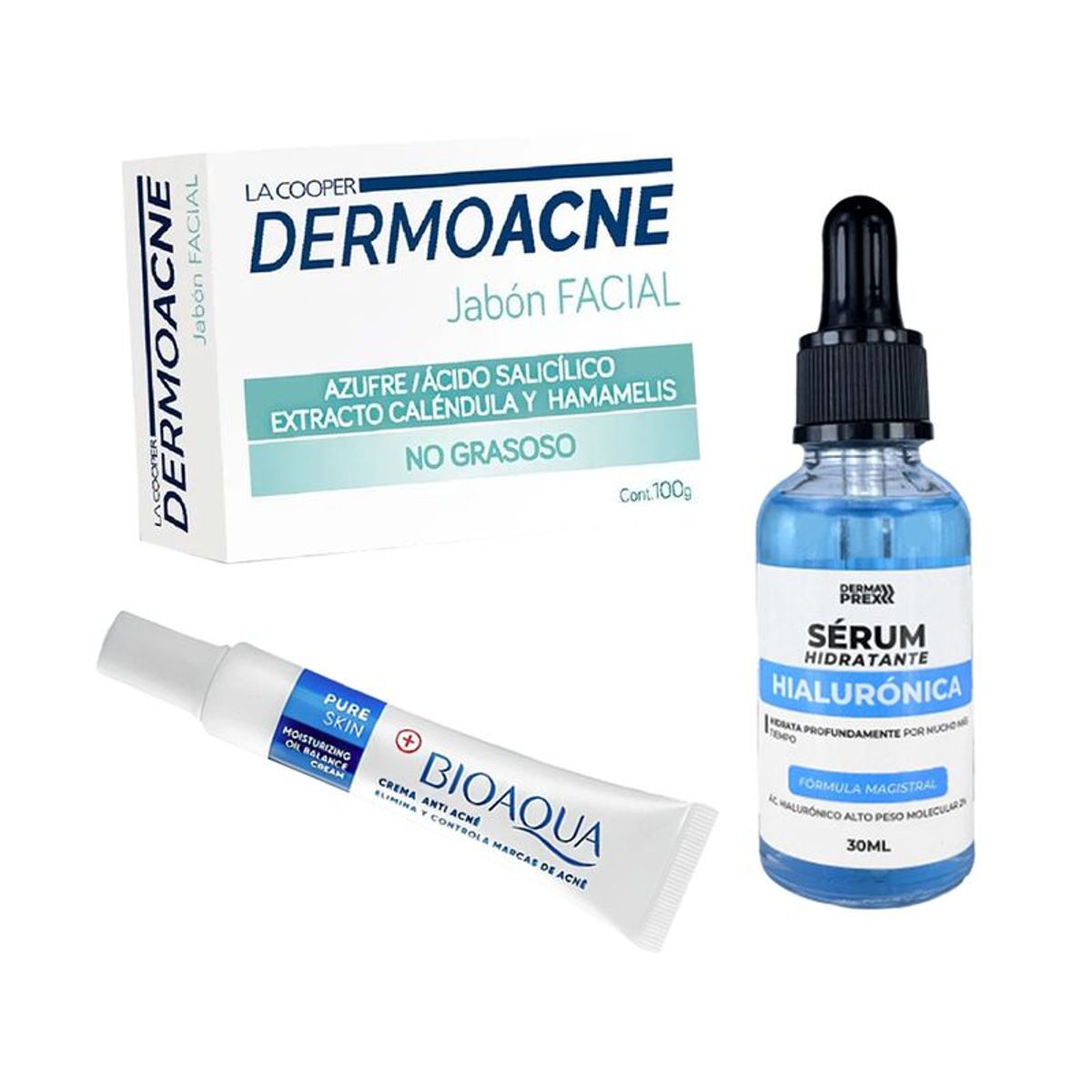 BIOAQUA - Crema Antiacne Pure Skin + Serum Hidratante + Jabón Dermoacne
