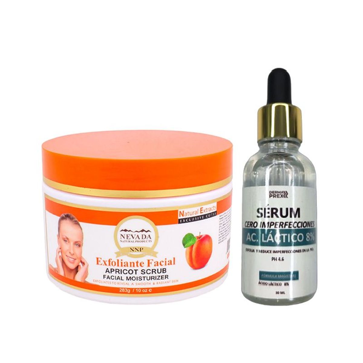 NEVADA NATURAL PRODUCTS - Exfoliante Facial Albaricoque + Serum Ácido Láctico 8%