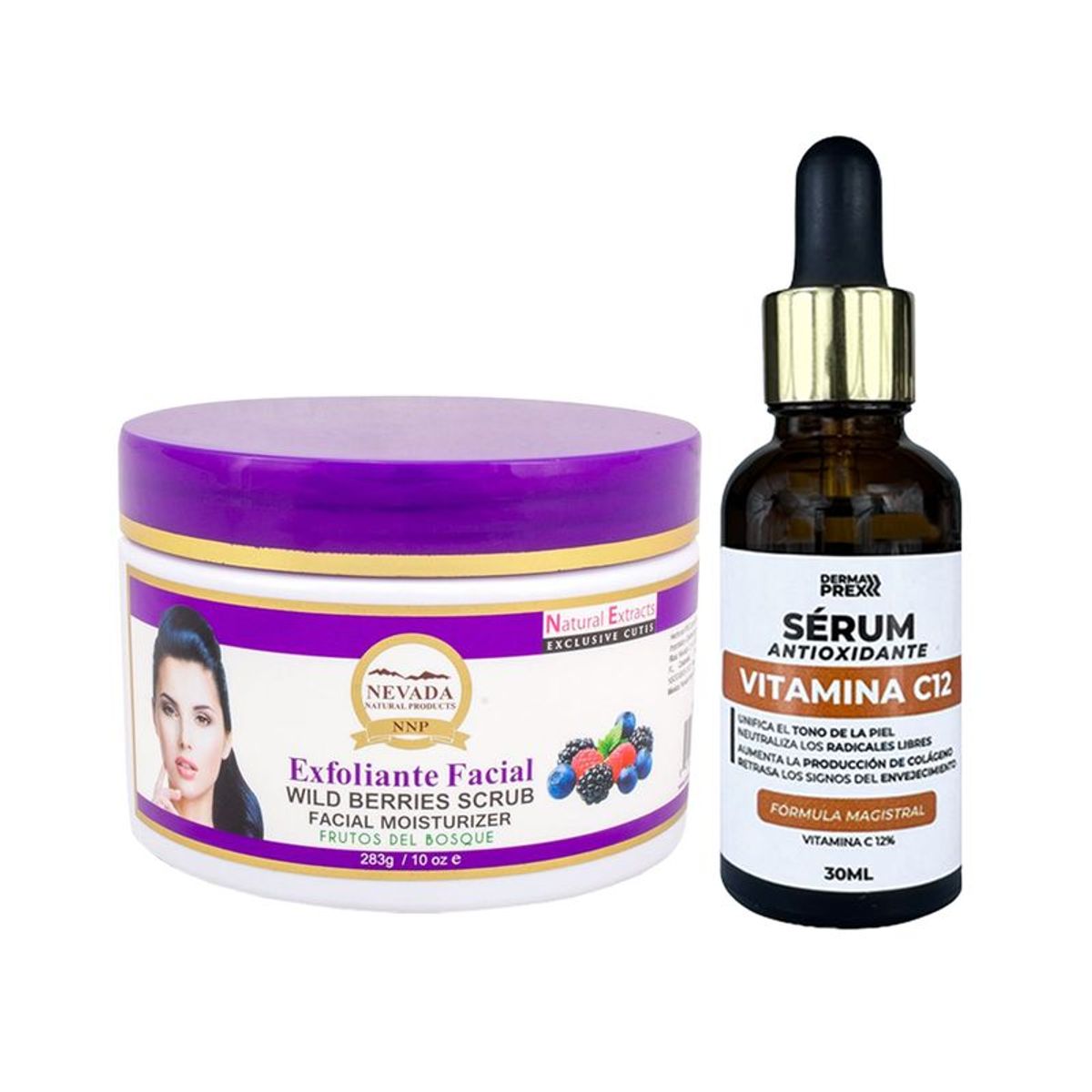 NEVADA NATURAL PRODUCTS - Exfoliante Facial Frutos Bosque + Serum Facial Vitamina C12