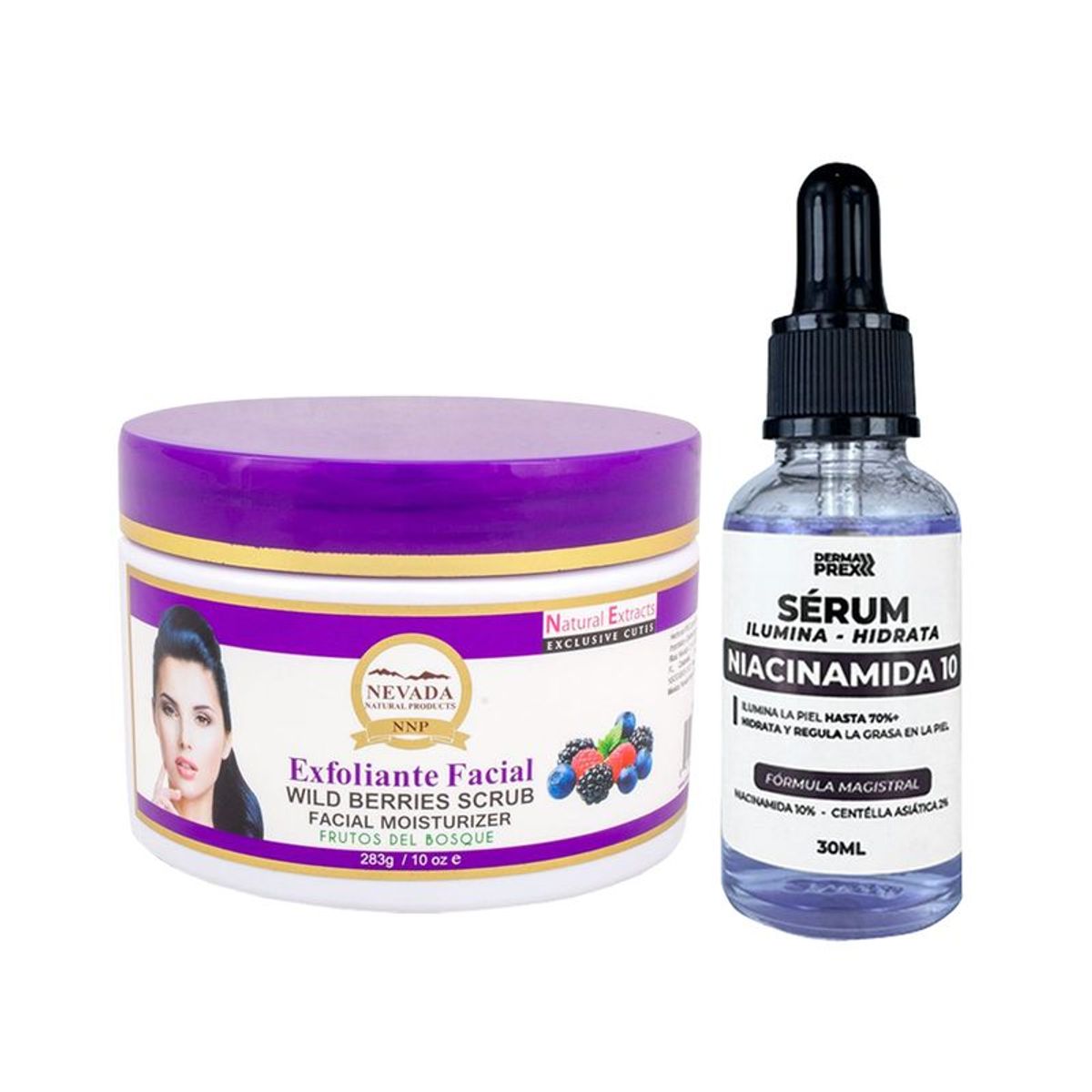 NEVADA NATURAL PRODUCTS - Exfoliante Facial Frutos Bosque + Serum Ilumina Niacinamida 10