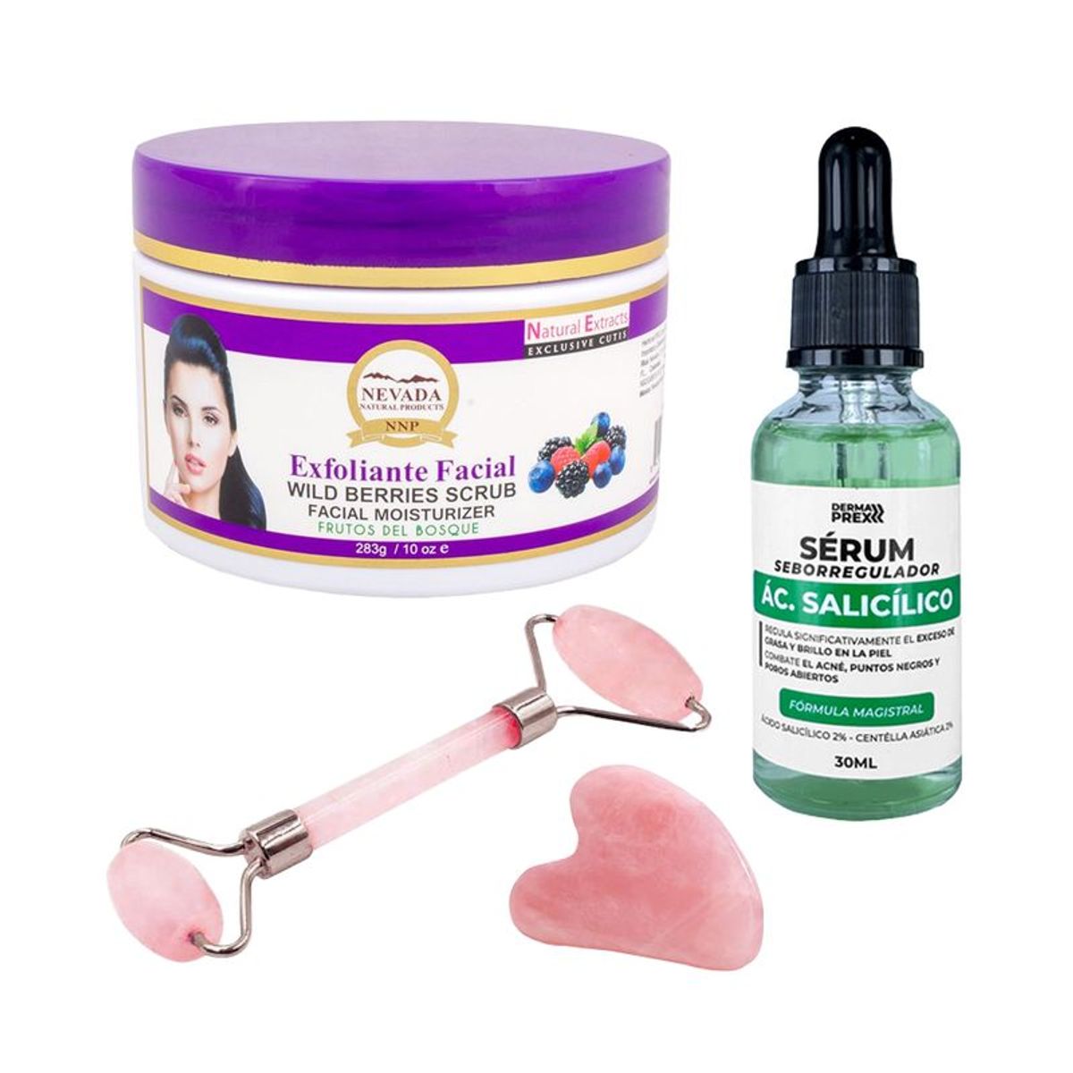NEVADA NATURAL PRODUCTS - Exfoliante Facial Frutos Bosque + Serum Salicilato 3 + Rodillo