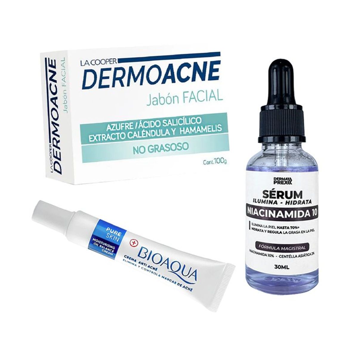BIOAQUA - Crema Antiacne Pure Skin + Serum Niacinamida + Jabón Dermoacne