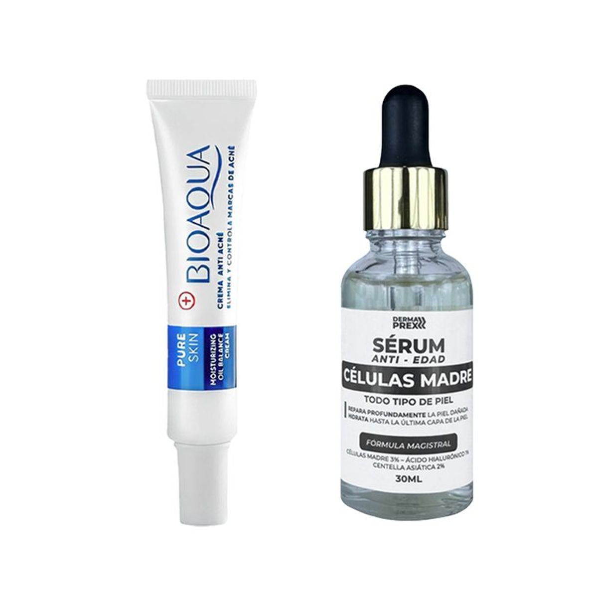 BIOAQUA - Crema Antiacne Pure Skin + Serum Anti Edad Células Madre